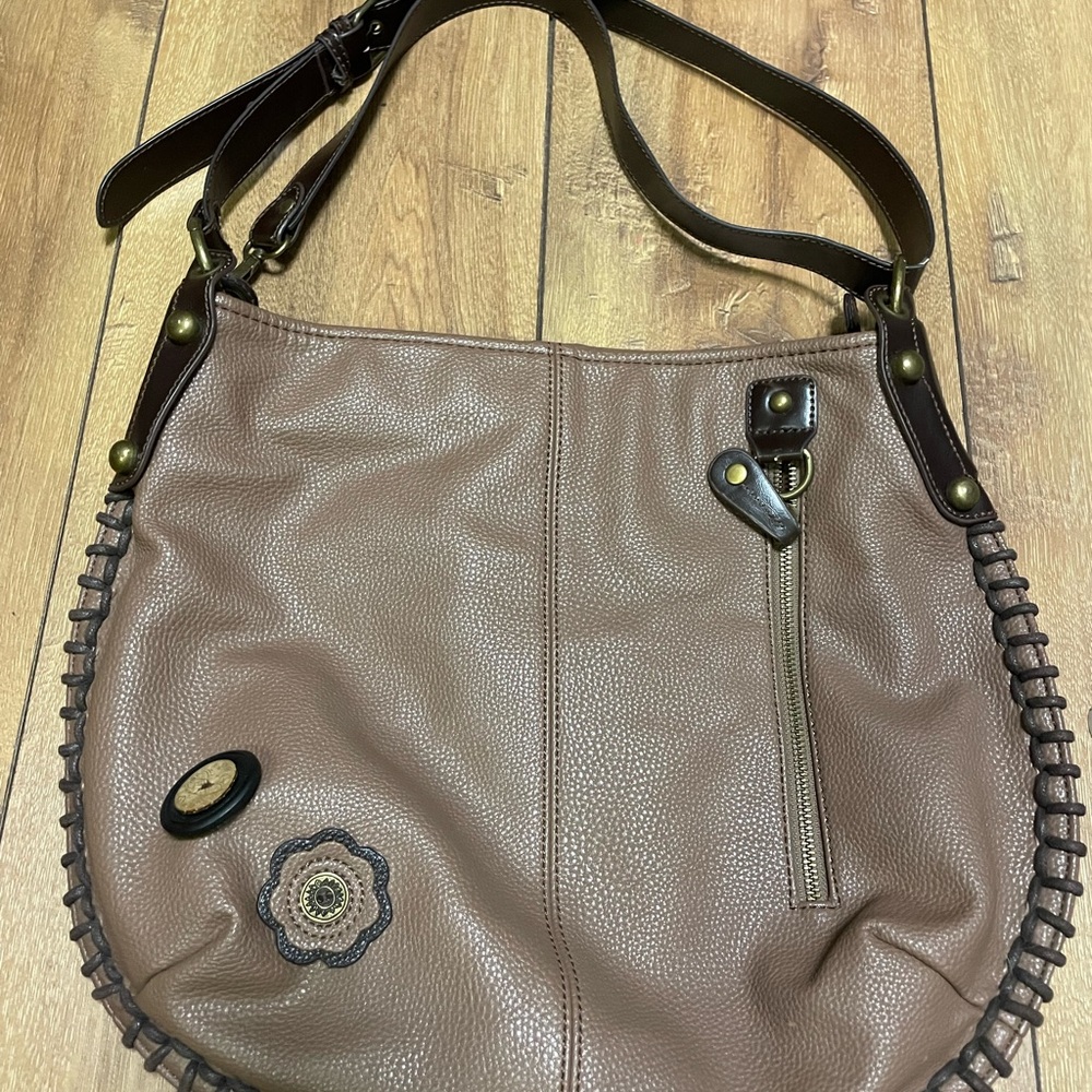 Chala Brown Hobo Bag with Chain Strap and Relaxed Silhouette